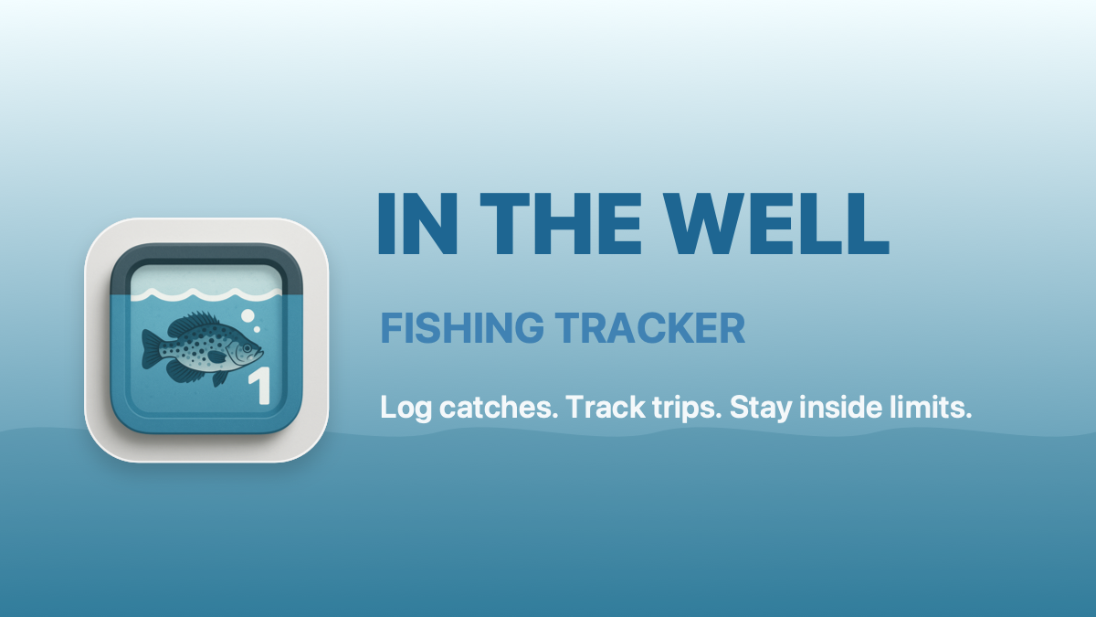 In The Well fishing tracker preview with app icon and fishing tracker message
