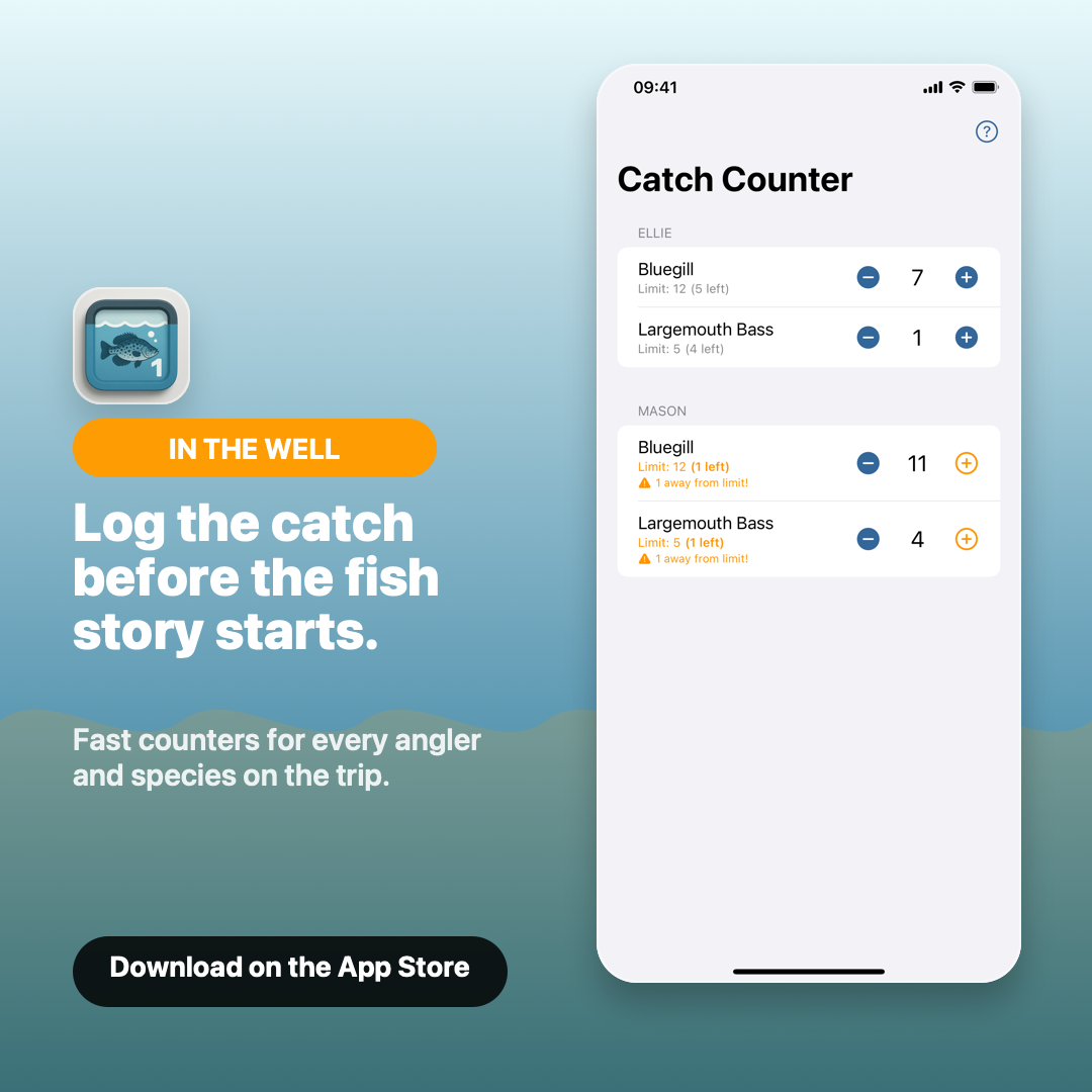 In The Well quick catch logging ad showing catch counter controls