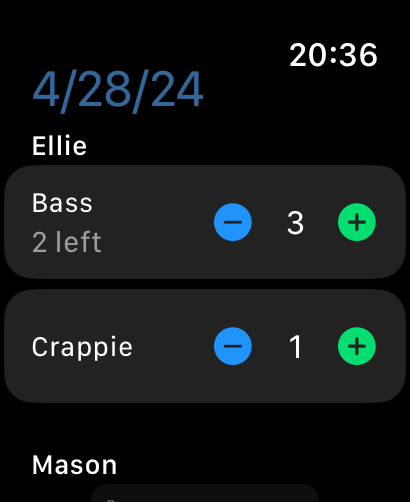 In The Well Apple Watch active trip screen with fish counts